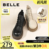 百丽大头鞋马丁靴女靴冬新款鞋子加绒靴子真皮厚底短靴A2S1DDD3