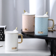 北欧简约杯子女陶瓷ins马克杯，带盖带勺办公室水杯情侣创意咖啡杯