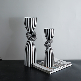 现代客厅电视柜创意黑白条纹花瓶，摆件售楼处极简家居软装饰品摆设