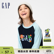 Gap男童冬季新年LOGO纯棉长袖T恤儿童装龙年新春宽松上衣889912