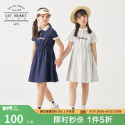 日本LIVHEART儿童polo领连衣裙女2024夏季短袖裙子两件套女童