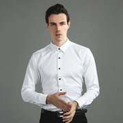 春季免烫弹力衬衫男士白色黑扣子商务休闲长袖衬衣天丝光滑无口袋