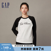 Gap女装早春LOGO纯棉亲肤宽松长袖T恤运动洋气高级休闲上衣836111