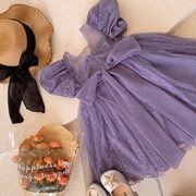 女童蕾丝公主裙，夏季韩版儿童泡泡，袖网纱连衣裙宝宝蝴蝶结裙子