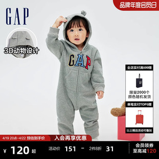 gap婴儿秋冬logo熊耳连体衣，儿童装洋气一体式抓绒，哈衣爬服788594