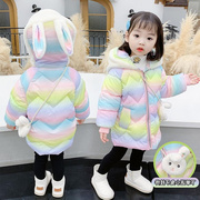 日本er女童冬装棉衣童装，洋气中长款加厚棉袄，亮面外套宝宝羽绒