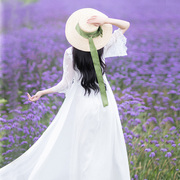 棉麻记气质高级感白色连衣裙女2023夏装法式复古绝美雪纺仙女裙子