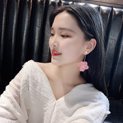 925银针森系超仙粉色，花朵耳环韩国气质长款耳饰，网红夸张耳钉耳坠