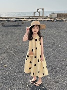女童夏装法式连衣裙韩版2023中大童高级洋气波点无袖长仙女裙