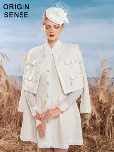 轻奢华丽感设计经典淑女优雅高档连衣裙粗纺小香风纯白色两件套