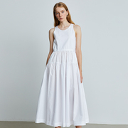 ROHEME设计感无袖连衣裙女夏季纯棉圆领蛋糕裙白色粉色长款背心裙