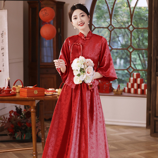 新中式敬酒服新娘结婚旗袍，回门冬季显瘦气质，大码200斤肥mm晚礼服
