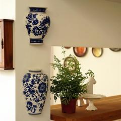 现代中式风陶瓷壁挂花瓶手绘青花瓷墙壁装饰复古艺术家居房间摆件