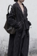 尹太阳(尹太阳)原创[流浪诗人]针织亚麻做旧复古宽松大衣秋冬长款外套