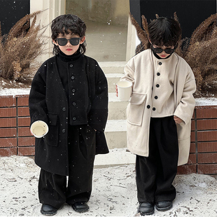 儿童大衣外套加厚呢子冬季男童礼服套装马甲加棉休闲时尚童装