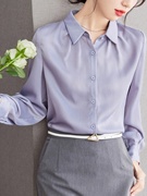 高级感紫色雪纺衬衫女2023秋装职业通勤气质衬衣法式长袖上衣