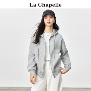 拉夏贝尔/La Chapelle连帽卫衣外套女春秋宽松休闲拉链开衫