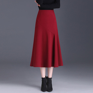 小个子红色半身裙显瘦鱼尾裙女裙子2023秋冬款中长包臀一步裙