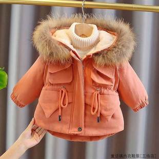 女宝宝冬装外套2023年洋气儿童，加绒加厚时尚棉衣女儿童派克服