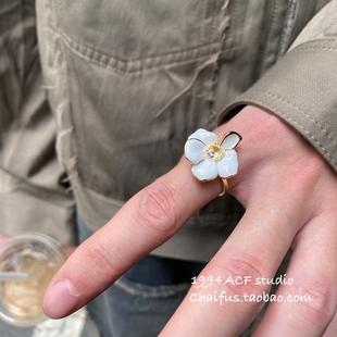 柴夫工作室j299法式小清新温柔花朵，戒指简约百搭气质开口可微调