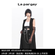 Lapargay纳帕佳2023女装黑色上衣欧美时尚休闲无袖长款马甲潮