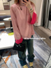 韩国2024早春季女装新中式国风玫红拼接粉色套头衬衫