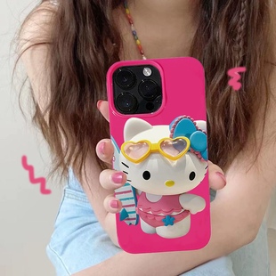 粉色泳衣可爱猫咪适用15苹果14promax甜美少女，iphone13手机壳12软11
