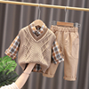 男宝宝秋装套装2毛衣三件套0一3周岁，男童春秋韩版婴儿衣服潮1