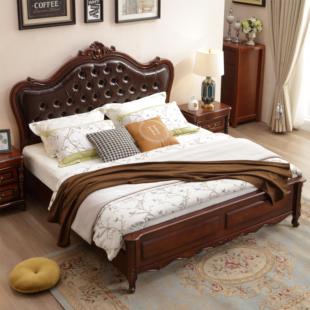 全实木床现代简约1.8米双人床主卧橡木，婚床美式轻奢软包储物大床