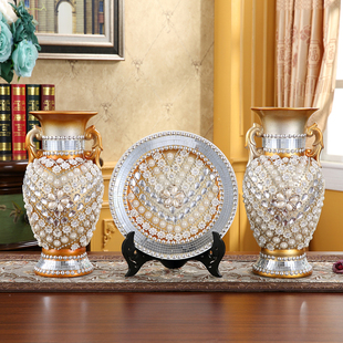 欧式陶瓷花瓶摆件奢华电视柜玄关插花器简约客厅桌面三件套装饰品