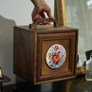 北美黑胡桃实木桌面，收纳盒中式复古手提抽屉式木质化妆盒首饰盒