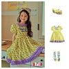 23夏季韩国女童装孩子黄色，紫色花朵花边，泡泡短袖连衣裙3362
