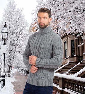 欧版冬季纯色高领毛衣复古棒针，粗线长袖套头毛衫，超酷男打底厚毛衣