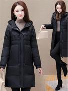中长款连帽黑色棉服2023女冬季韩版大码保暖棉衣修身显瘦外套
