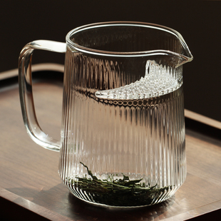 高硼硅耐热玻璃公道杯 耐高温条纹月牙杯茶漏一体过滤分茶杯500ml