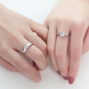 925纯银仿真钻石戒指，女一对大钻戒男士，结婚求婚订婚情侣对戒婚礼
