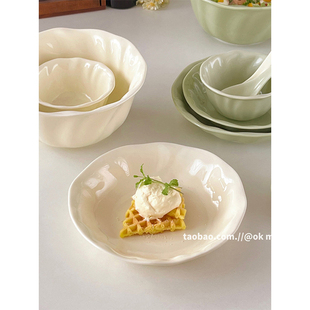 okmaji高颜值ins早餐盘，套装盘碗碟子陶瓷餐具，家用奶油色菜盘深盘