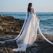 白色飘逸长裙吊带拖地轻婚纱连衣裙超长款沙滩裙海边拍照衣服超仙
