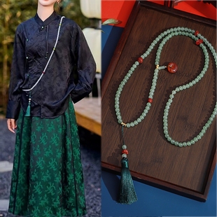串珠斜挎链平安扣长款项链，新中式文艺复古女流苏，马面裙饰品宝石