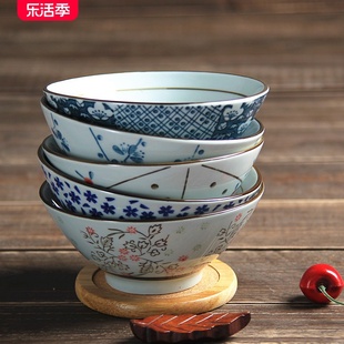 和风四季釉下彩环保陶瓷日式餐具创意手绘5英寸饭碗喇叭碗斗笠碗