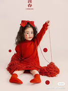 儿童摄影服装红色毛衣新年主题女童圣诞装岁春风喜春送素材35