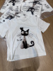 欧洲站2024夏季欧货圆领字母印花卡通猫咪图案正常版短袖T恤
