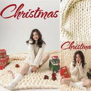 网红超大粗棒针毛线地毯圣诞节节日氛围装扮挂毯拍照打卡布置道具