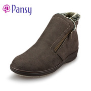 Pansy女秋冬短靴冬靴圆头坡跟防水保暖加厚女雪地靴 4582