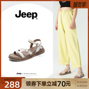 jeep平底一字带凉鞋女2023年夏季仙女风法式气质露趾沙滩凉鞋