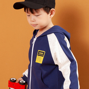 男童连帽外套春装儿童，撞色运动棒球，服2024中大童时尚韩版开衫
