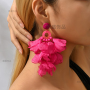 多色波西米亚串珠甜美蕾丝棉花瓣耳环个性烫边设计仙女气质耳饰品