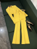 马卡龙(马卡龙)色系黄色西装，外套开叉微喇叭长裤，两件套气质通勤装b20316