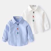 男童装纯棉长袖衬衫，2024春秋韩版儿童，宝宝洋气恐龙白色衬衣