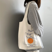 橘子帆布包女文艺日系学生背心包简约手提印花单肩包